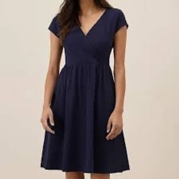Pact Dresses & Skirts - Pact Cotton Fit & Flare Crossover Dress In Eclipse Size Large Granola Girl